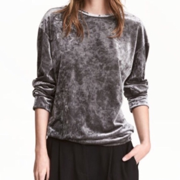 H&M Tops - H & M Velvet Long Sleeve Grey Top, Medium